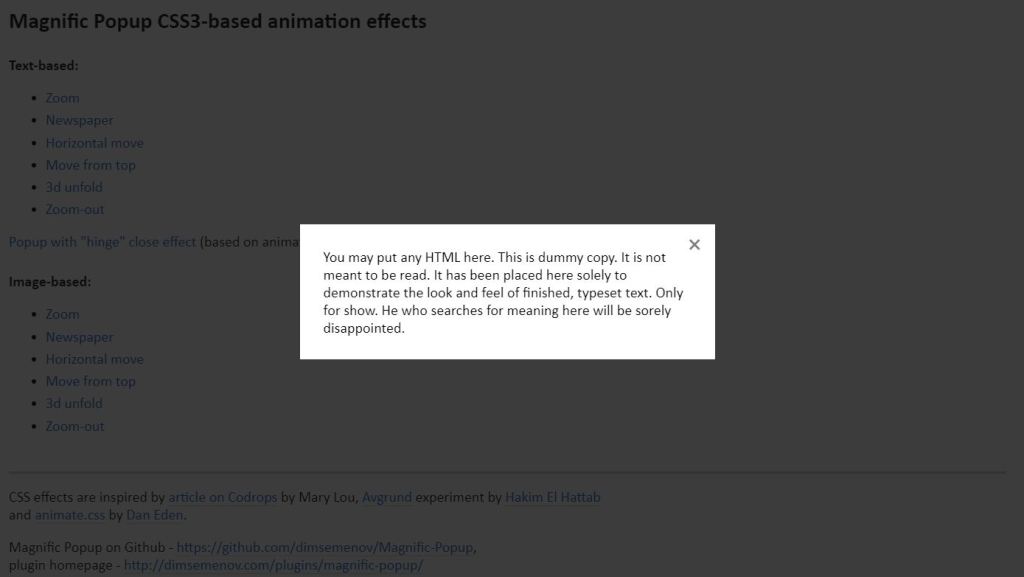  Magnific Popup CSS3 Animation Effect 