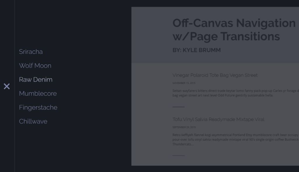Off Canvas JavaScript menu example 