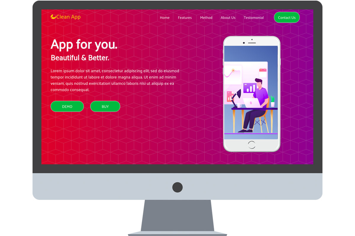 Clean App – Free Bootstrap One Page Website Template For Mobile App